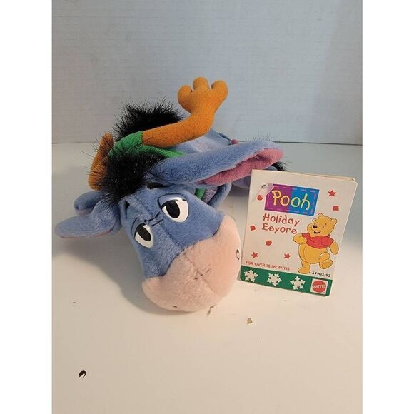 Disney Mattel Multicolor Kids' Pooh Holiday Eeyore Reindeer Beanbag Plush OS NWT - Picture 1 of 5